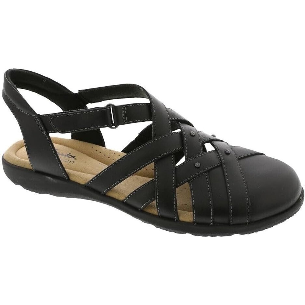 Clarks Women's Sandals 6 Black‎ Leather Fisherman  Sandal Elizabelle